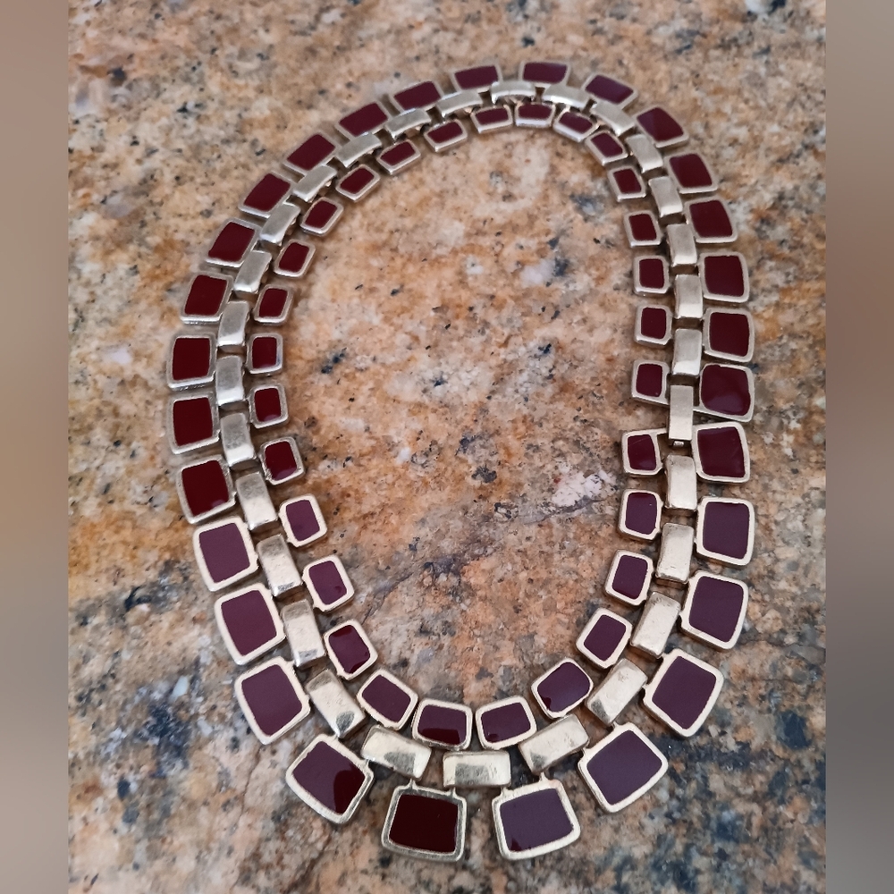 VINTAGE INLAID STONE & GOLD COLLAR NECKLAC - Picture 2 of 4